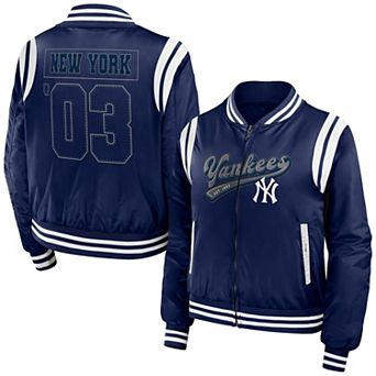Women's WEAR by Erin Andrews Navy New York Yankees Football Bomber Jacket