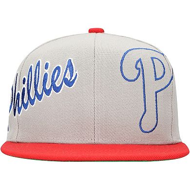 Men's Mitchell & Ness Gray Philadelphia Phillies Knock Out Panel Snapback Hat