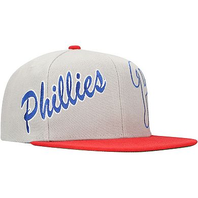 Men's Mitchell & Ness Gray Philadelphia Phillies Knock Out Panel Snapback Hat