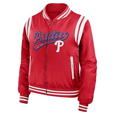 Women's WEAR by Erin Andrews Red Philadelphia Phillies Football Bomber Jacket