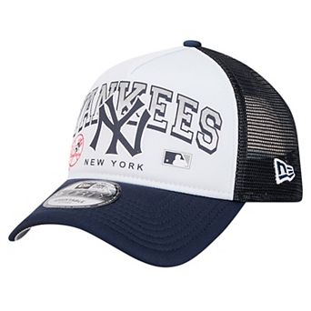 Men's New Era White New York Yankees Retro Wordmark 9FORTY A-Frame Trucker Adjustable Hat