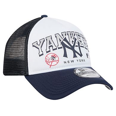 Men's New Era White New York Yankees Retro Wordmark 9FORTY A-Frame Trucker Adjustable Hat