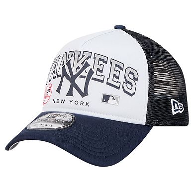 Men's New Era White New York Yankees Retro Wordmark 9FORTY A-Frame Trucker Adjustable Hat