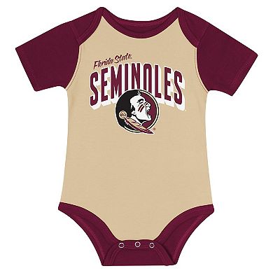 "Newborn & Infant Florida State Seminoles Dynamic Duo Bodysuit, Bib & Cuffed Knit Hat Set"