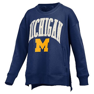 Women's Pressbox Navy Michigan Wolverines Pocketed Arch Pullover Sweatshirt
