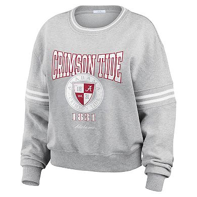 Women's WEAR by Erin Andrews Heather Gray Alabama Crimson Tide Classic Stripe Pullover Sweater