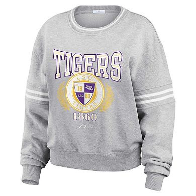 Women's WEAR by Erin Andrews Heather Gray LSU Tigers Classic Stripe Pullover Sweater