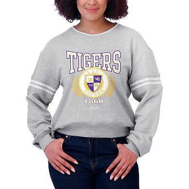 Women's WEAR by Erin Andrews Heather Gray LSU Tigers Classic Stripe Pullover Sweater