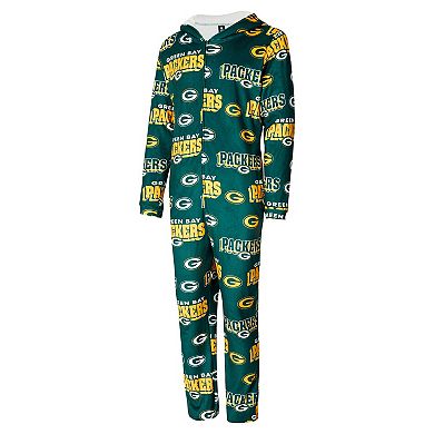 Women's Concepts Sport Green Green Bay Packers Roadway Allover Print Microfleece Full-Zip Union Suit
