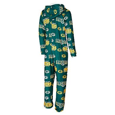 Women's Concepts Sport Green Green Bay Packers Roadway Allover Print Microfleece Full-Zip Union Suit