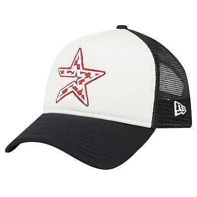 Men's New Era White/Black Houston Astros Checkered Flag A-Frame Trucker 9FORTY Adjustable Hat