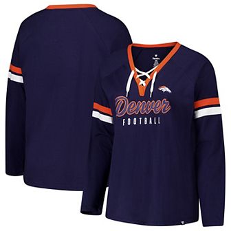 Women's Fanatics Navy Denver Broncos Long Sleeve Lace-Up V-Neck T-Shirt