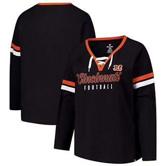 Women's Fanatics Black Cincinnati Bengals Long Sleeve Lace-Up V-Neck T-Shirt