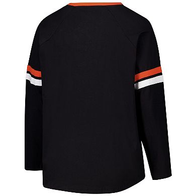 Women's Fanatics Black Cincinnati Bengals Plus Size Lace-Up V-Neck Long Sleeve T-Shirt