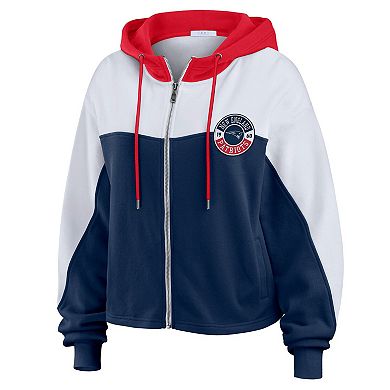 Women's WEAR by Erin Andrews Navy New England Patriots Plus Size Color Block Full-Zip Hoodie