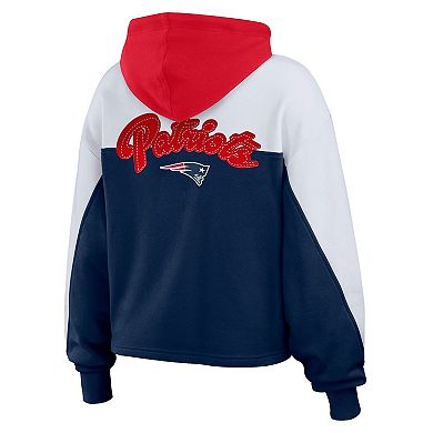 Women's WEAR by Erin Andrews Navy New England Patriots Plus Size Color Block Full-Zip Hoodie