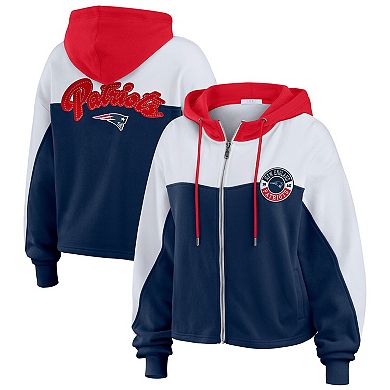 Women's WEAR by Erin Andrews Navy New England Patriots Plus Size Color Block Full-Zip Hoodie