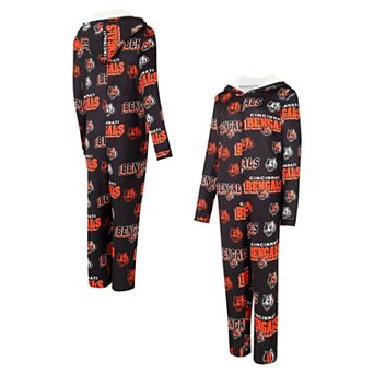 Women's Concepts Sport Black Cincinnati Bengals Roadway Allover Print Microfleece Full-Zip Union Suit