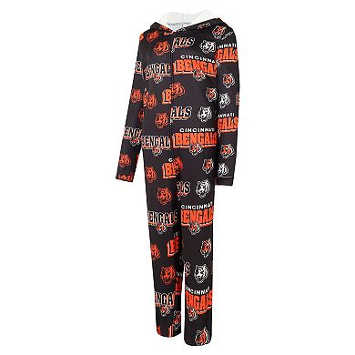 Women's Concepts Sport Black Cincinnati Bengals Roadway Allover Print Microfleece Full-Zip Union Suit