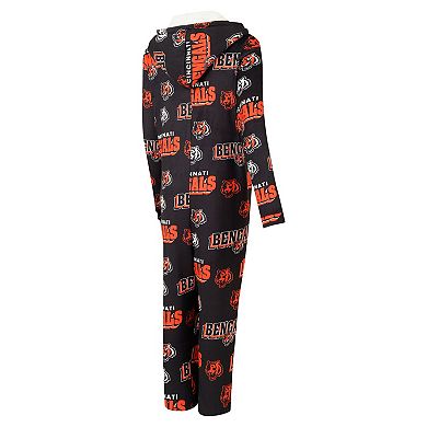 Women's Concepts Sport Black Cincinnati Bengals Roadway Allover Print Microfleece Full-Zip Union Suit