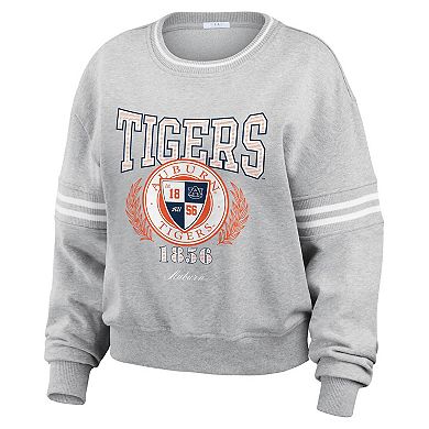 Women's WEAR by Erin Andrews Heather Gray Auburn Tigers Classic Stripe Pullover Sweater