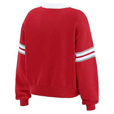 Women's WEAR by Erin Andrews Scarlet Ohio State Buckeyes Lace-Up Pullover Sweater