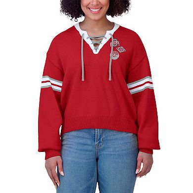 Women's WEAR by Erin Andrews Scarlet Ohio State Buckeyes Lace-Up Pullover Sweater
