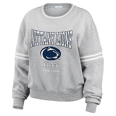 Women's WEAR by Erin Andrews Heather Gray Penn State Nittany Lions Classic Stripe Pullover Sweater