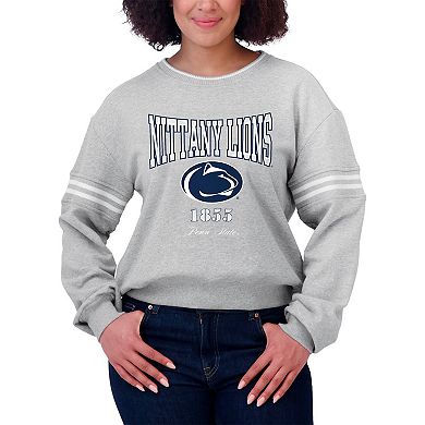 Women's WEAR by Erin Andrews Heather Gray Penn State Nittany Lions Classic Stripe Pullover Sweater