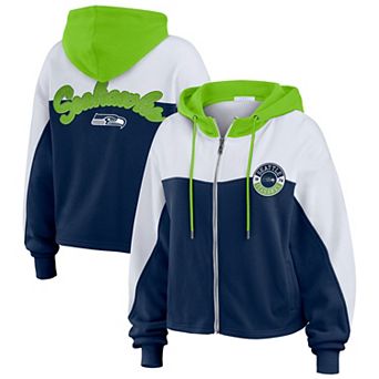 Women's WEAR by Erin Andrews College Navy Seattle Seahawks Plus Size Color Block Full-Zip Hoodie