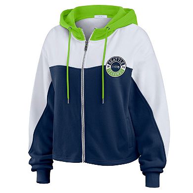 Women's WEAR by Erin Andrews College Navy Seattle Seahawks Plus Size Color Block Full-Zip Hoodie