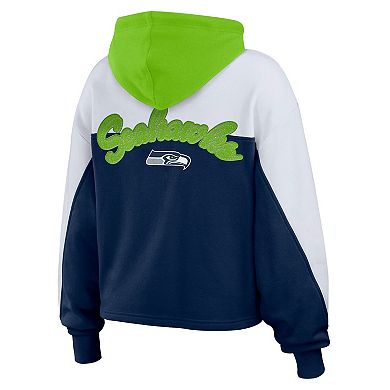 Women's WEAR by Erin Andrews College Navy Seattle Seahawks Plus Size Color Block Full-Zip Hoodie