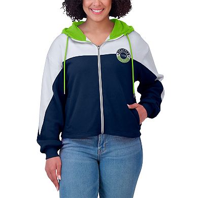 Women's WEAR by Erin Andrews College Navy Seattle Seahawks Plus Size Color Block Full-Zip Hoodie