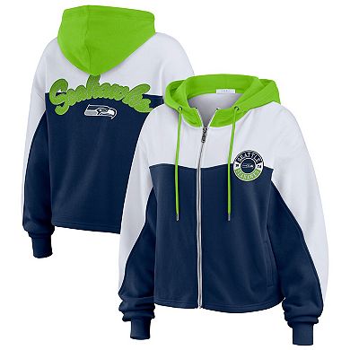 Women's WEAR by Erin Andrews College Navy Seattle Seahawks Plus Size Color Block Full-Zip Hoodie