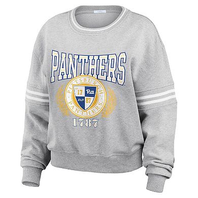 Women's WEAR by Erin Andrews Heather Gray Pitt Panthers Classic Stripe Pullover Sweater