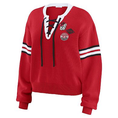 Women's WEAR by Erin Andrews Red Georgia Bulldogs Lace-Up Pullover Sweater