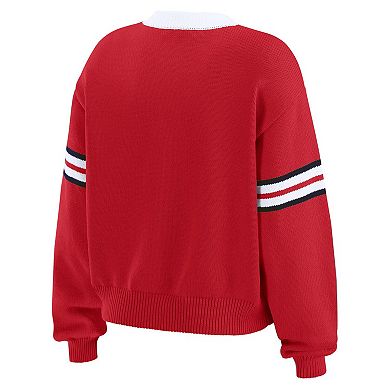 Women's WEAR by Erin Andrews Red Georgia Bulldogs Lace-Up Pullover Sweater