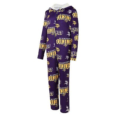 Women's Concepts Sport Purple Minnesota Vikings Roadway Allover Print Microfleece Full-Zip Union Suit