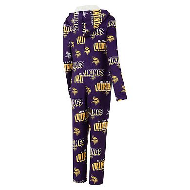 Women's Concepts Sport Purple Minnesota Vikings Roadway Allover Print Microfleece Full-Zip Union Suit