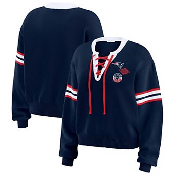 Women's WEAR by Erin Andrews Navy New England Patriots Lace-Up Sweater