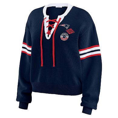Women's WEAR by Erin Andrews Navy New England Patriots Lace-Up Sweater