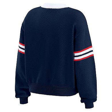 Women's WEAR by Erin Andrews Navy New England Patriots Lace-Up Sweater