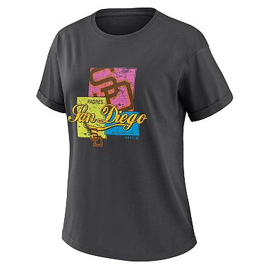 Women's WEAR by Erin Andrews Charcoal San Diego Padres Domestic Box Color Boyfriend T-Shirt