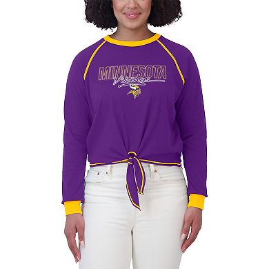 Women's WEAR by Erin Andrews Purple Minnesota Vikings Tie-Front Long Sleeve T-Shirt