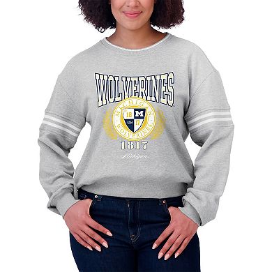 Women's WEAR by Erin Andrews Heather Gray Michigan Wolverines Classic Stripe Pullover Sweater
