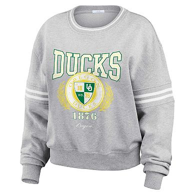 Women's WEAR by Erin Andrews Heather Gray Oregon Ducks Classic Stripe Pullover Sweater