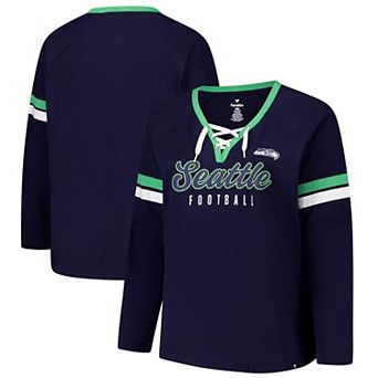 Women's Fanatics College Navy Seattle Seahawks Long Sleeve Lace-Up V-Neck T-Shirt