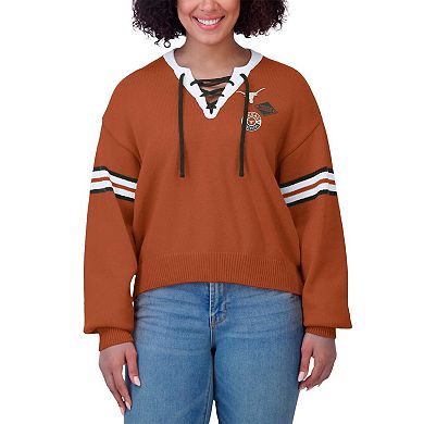 Women's WEAR by Erin Andrews Texas Orange Texas Longhorns Lace-Up Pullover Sweater