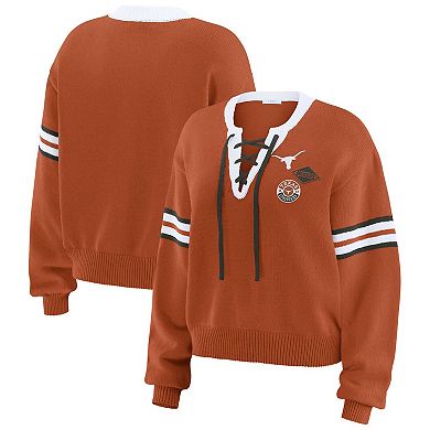 Women's WEAR by Erin Andrews Texas Orange Texas Longhorns Lace-Up Pullover Sweater