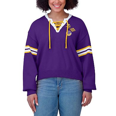 Women's WEAR by Erin Andrews Purple Minnesota Vikings Lace-Up Sweater